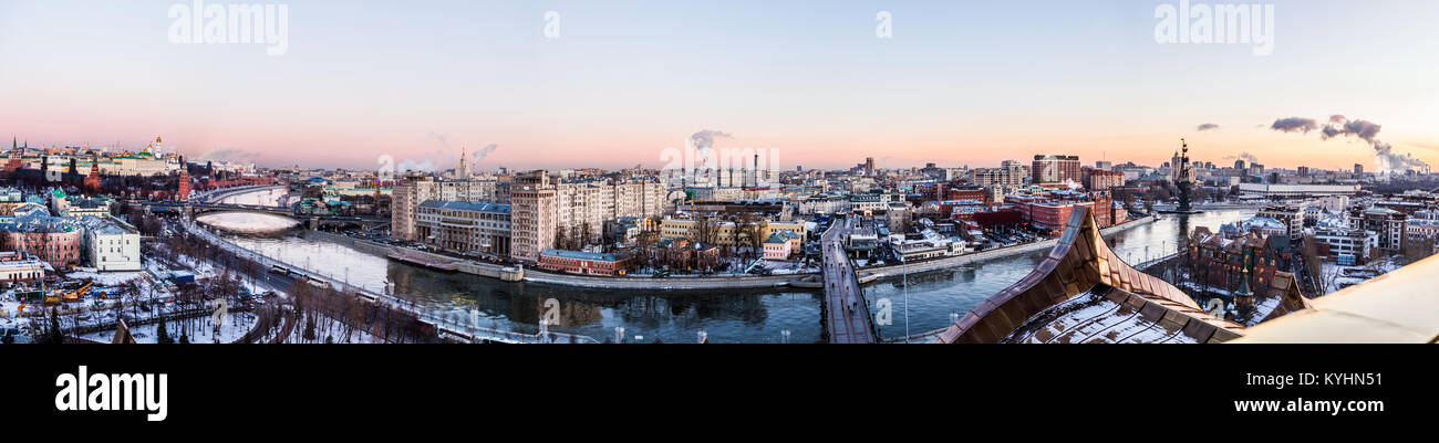 View from above to the center of Moscow in January 2018 from observation deck on the top of the temple of Christ the Savior Stock Photo