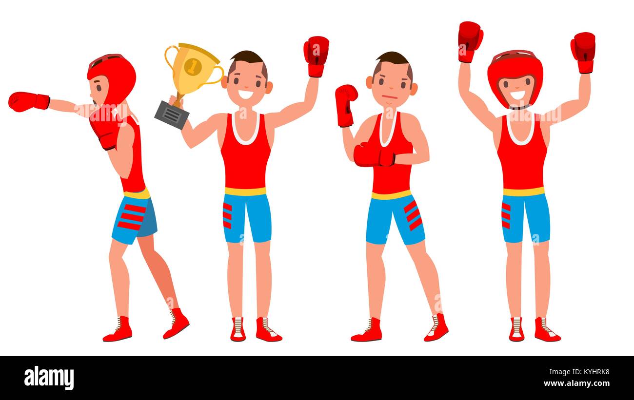 Boxer Training Vector. Boxing Sport. Athlete In Action. Healthy Lifestyle. Isolated Flat Cartoon Character Illustration Stock Vector