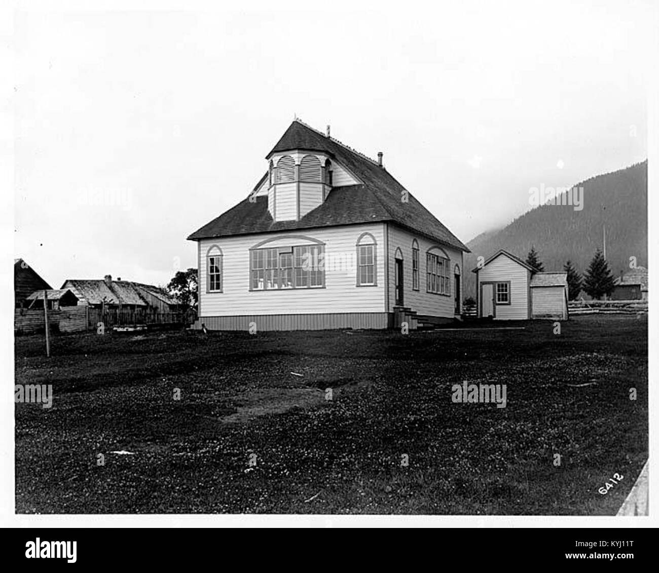 This image depicts a school building in Sitka, Alaska, taken in 1908