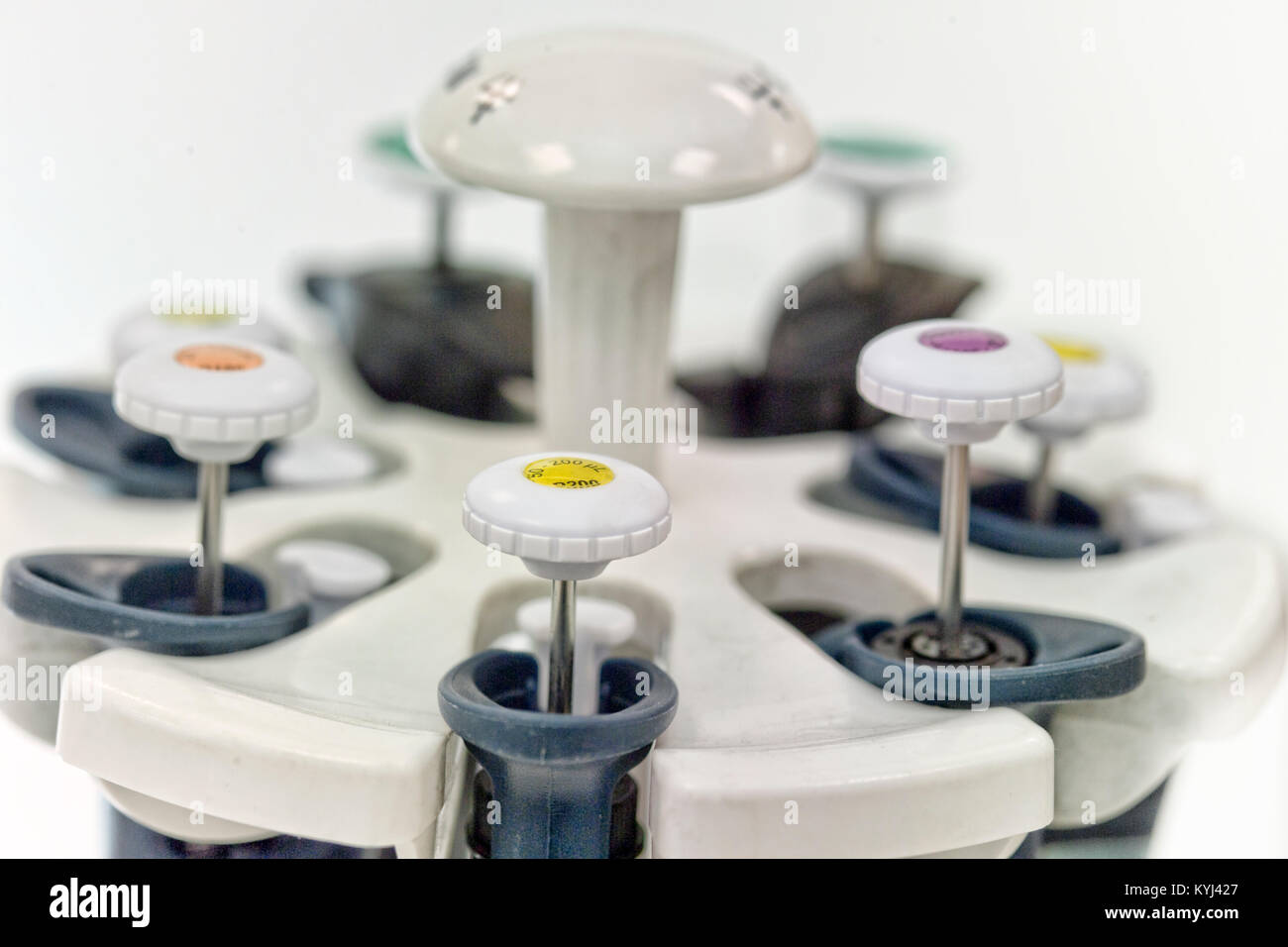 Automatic pipettes in a laboratory stand Stock Photo