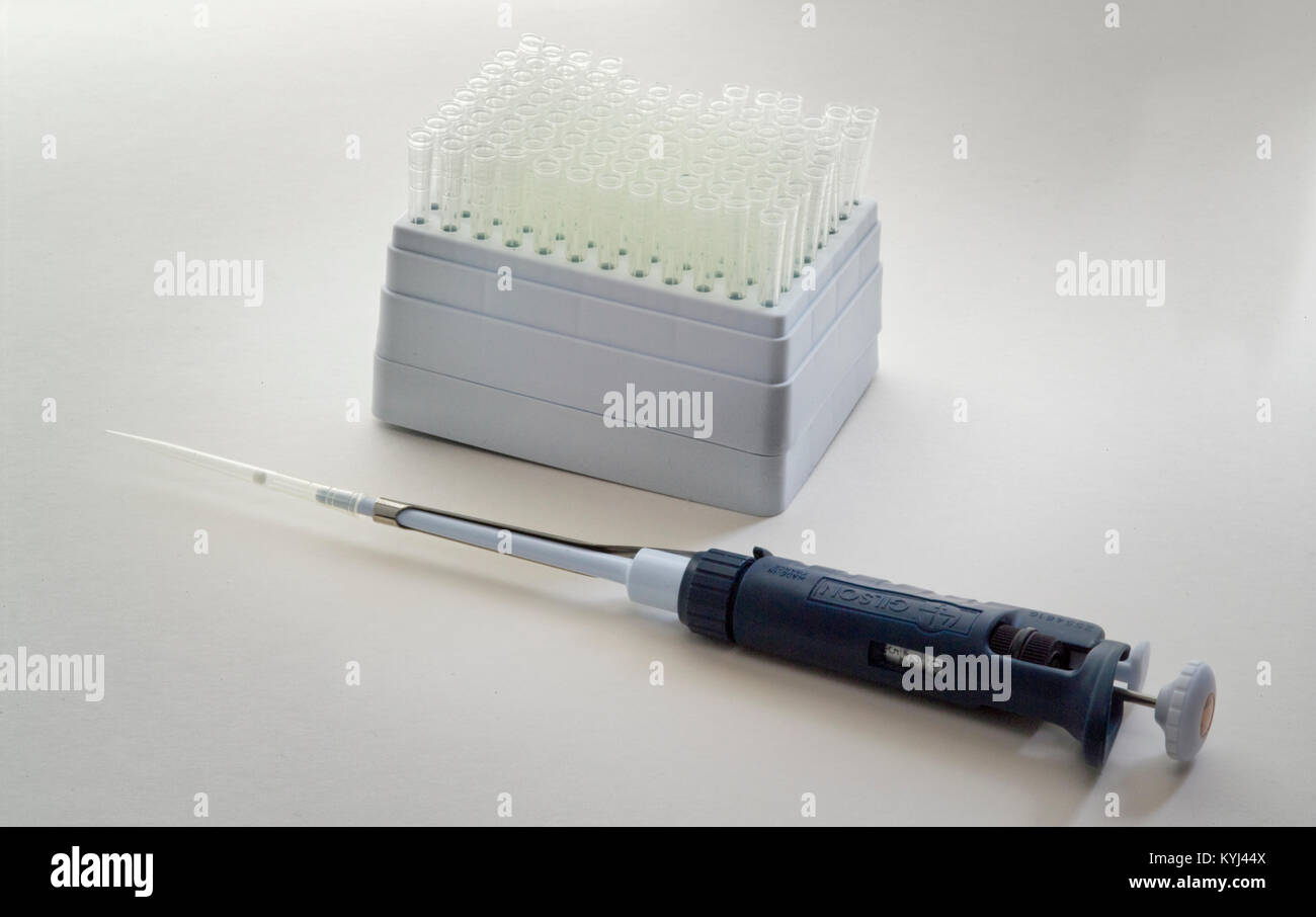 Automatic laboartory pipette with disposable tipe Stock Photo