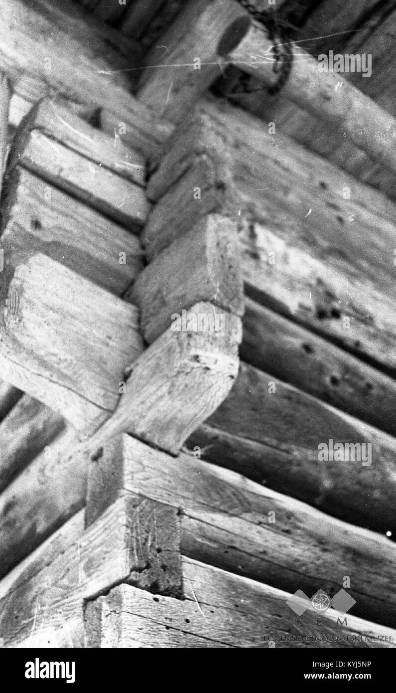 Spodnji vogal lesene hiše 'v Rebri', Medvedica 1964 (3) Stock Photo