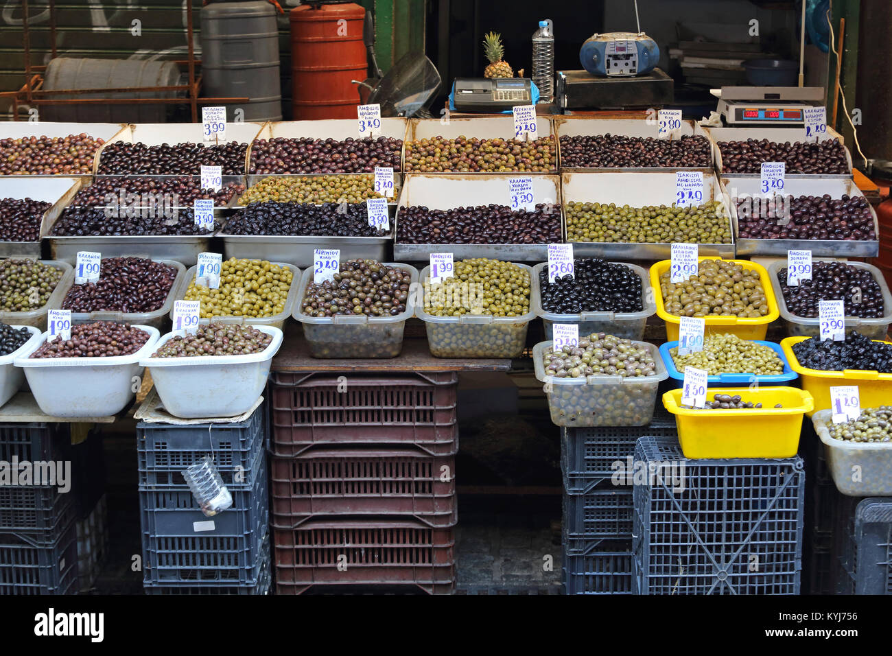 Big Selection of Olives at Athens Market in Greece Stock Photo - Alamy