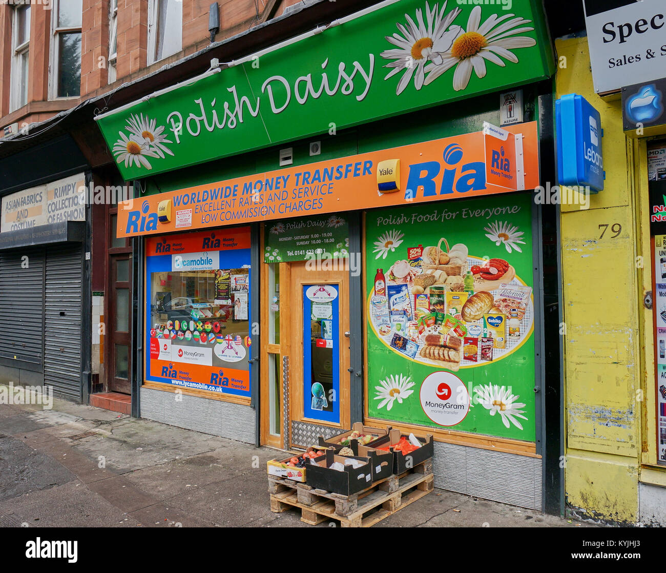Polish convenience store called Polish Daisy in Glasgow Stock Photo