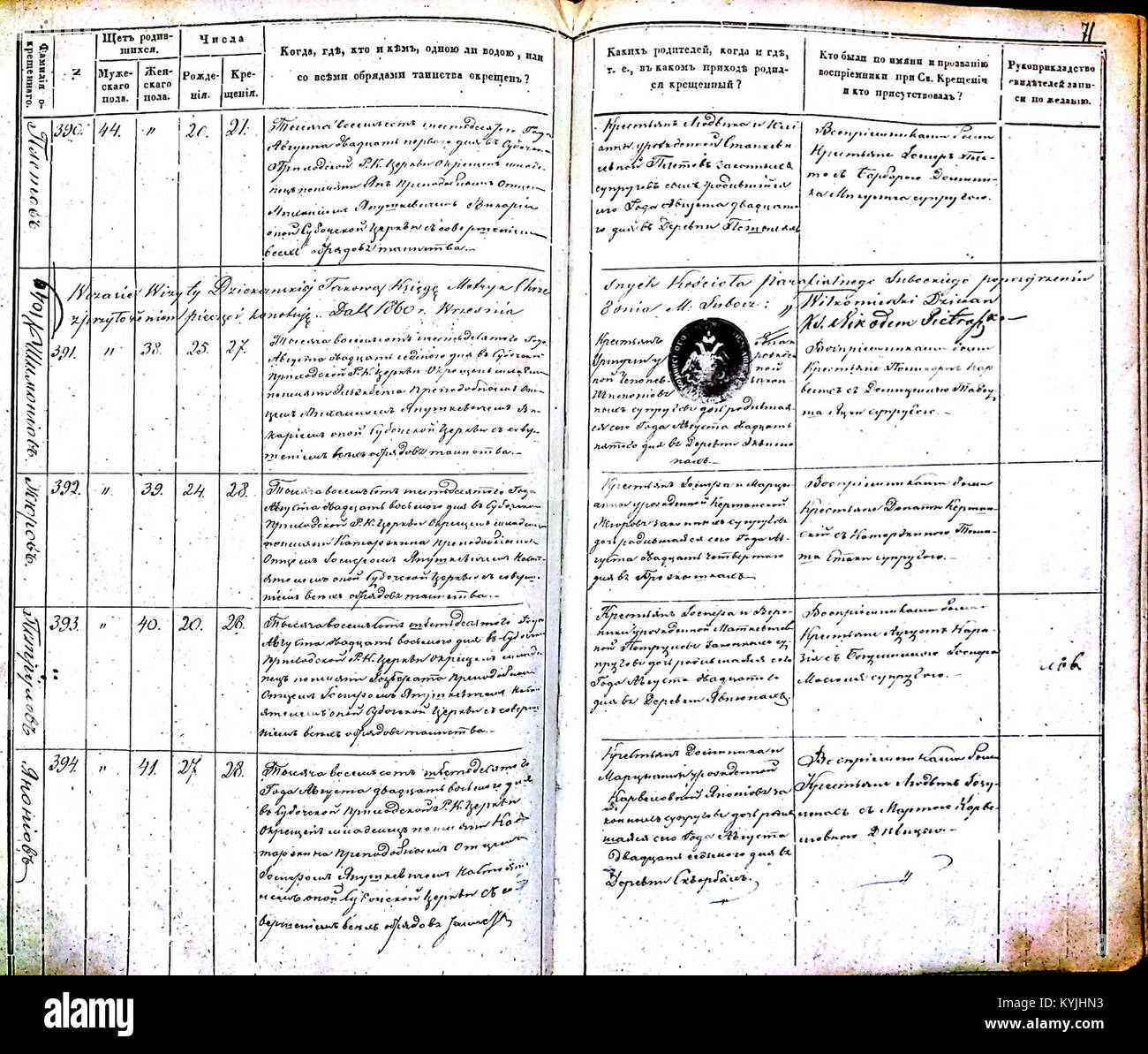 Baptismal register from Subačius Roman Catholic Church for 1858-1864 ...
