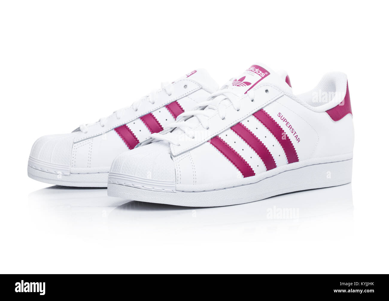 LONDON, UK - JANUARY 12, 2018: Adidas Originals Superstar red shoes on  white background.German multinational corporation that designs and  manufactures Stock Photo - Alamy