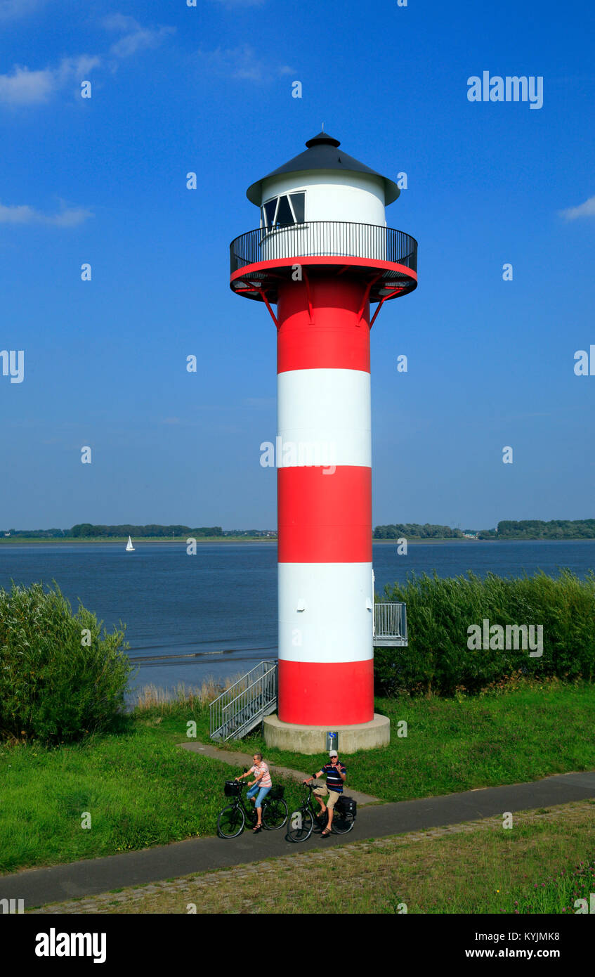 Leuchturm  at river Elbe, Lühe, Altes Land, Lower Saxony, Germany, Europe Stock Photo