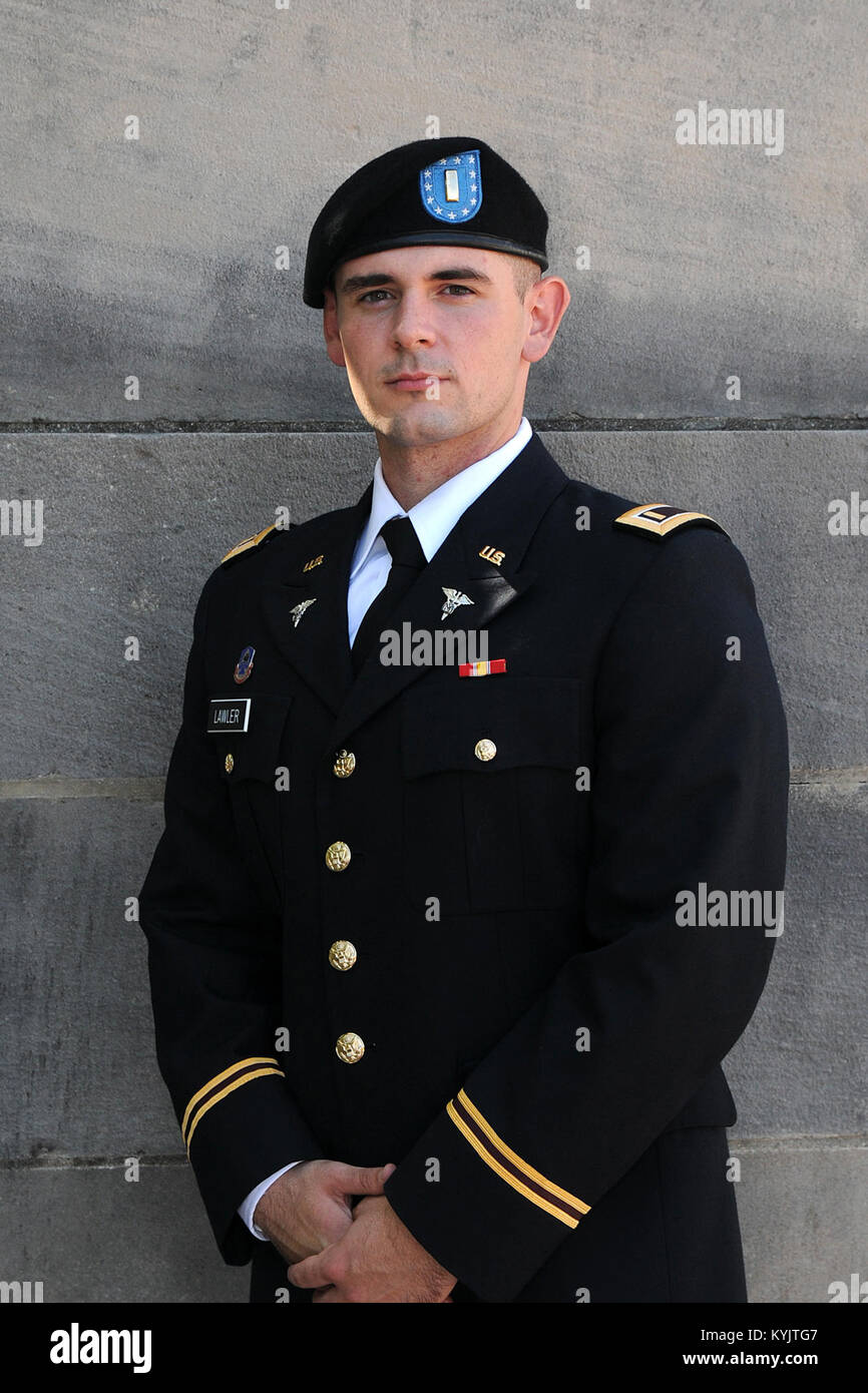 2LT Dakota Neil Lawler (hometown Paducah, KY) is the son of Leonard Lawler and Trena Elliott.  His fiancé is Ashley Holley.  2LT Lawler earned his Bachelor of Science in Nursing from The University of Kentucky in 2014 and currently holds a position as a nurse at Baptist Health Louisville.  2LT Lawler enlisted 6 June 2009 in the Kentucky Army National Guard.  He attended RSP with the 2/75th R&amp;R BN, Co. C Det. 2 in Richmond and will be branching Medical Service Corps, assigned to the 63rd TAB in Frankfort. Stock Photo