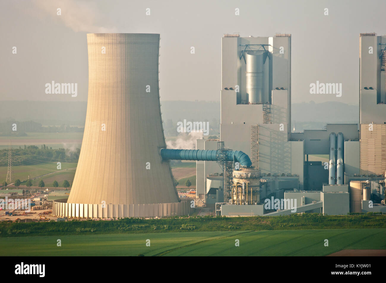 smoking chimney of a coal power plant Stock Photo