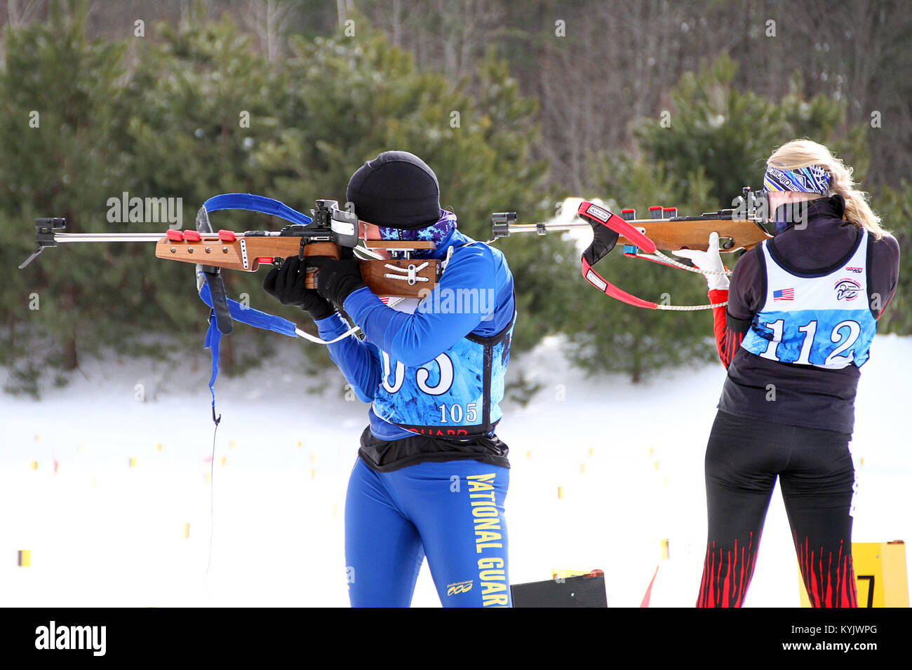 Kentucky Guardsmen join more than 150 competitors from 24 states for the 40th annual National Guard Biathlon Championships at Camp Ethan Allen Training Site in Jericho, Vt., March 1-5, 2015. (U.S. Army National Guard photo by Staff Sgt. Scott Raymond) Stock Photo