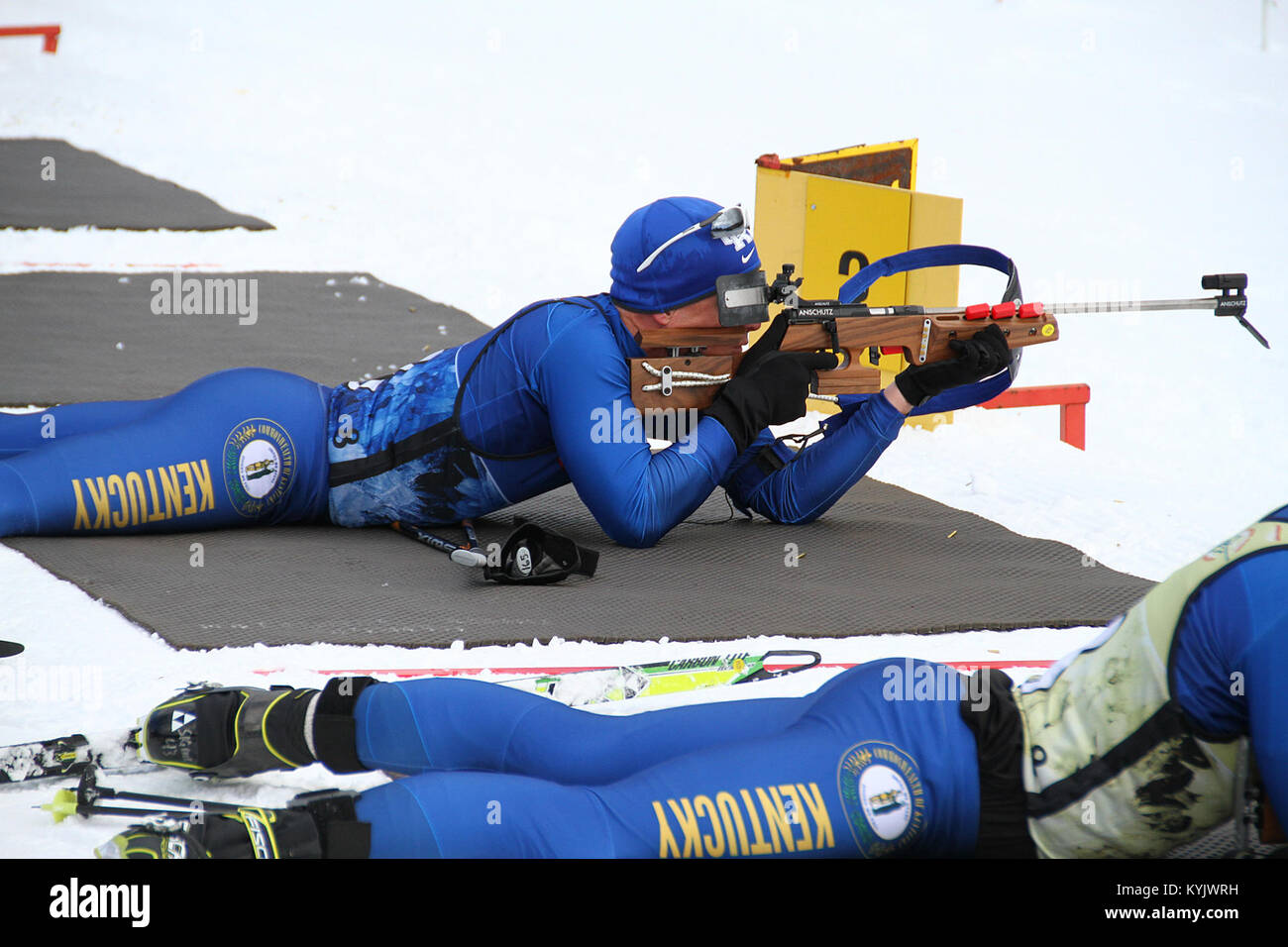 Kentucky Guardsmen join more than 150 competitors from 24 states for the 40th annual National Guard Biathlon Championships at Camp Ethan Allen Training Site in Jericho, Vt., March 1-5, 2015. (U.S. Army National Guard photo by Staff Sgt. Scott Raymond) Stock Photo