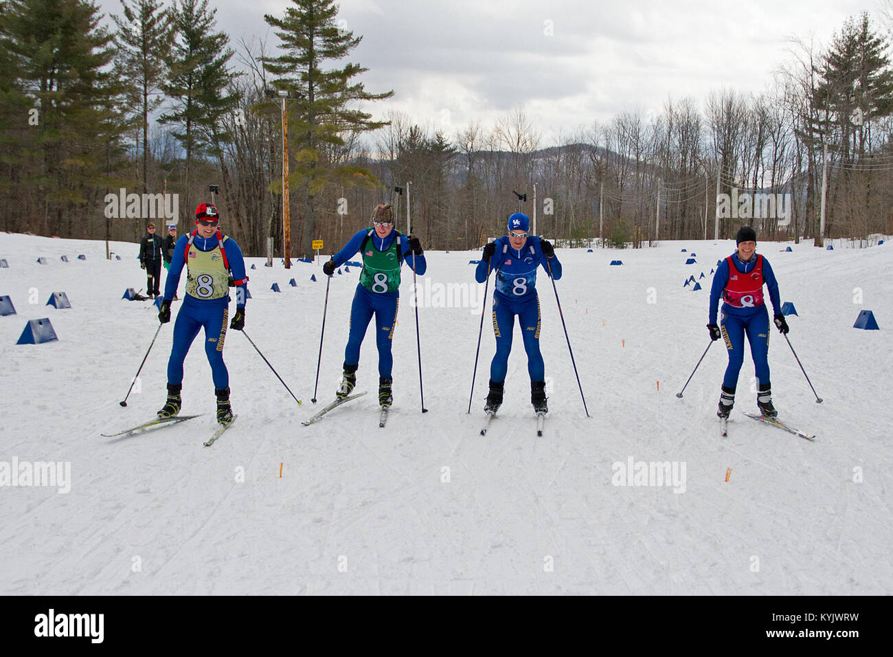 Kentucky Guardsmen join more than 150 competitors from 24 states for the 40th annual National Guard Biathlon Championships at Camp Ethan Allen Training Site in Jericho, Vt., March 1-5, 2015. (U.S. Army National Guard photo by Staff Sgt. Scott Raymond) Stock Photo