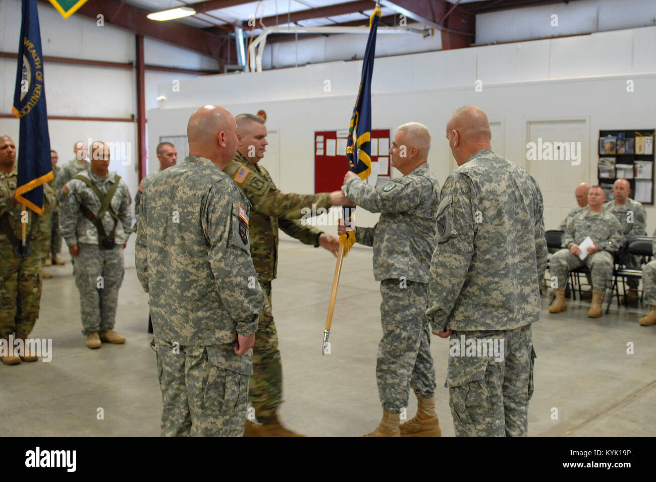 Col. Jeff Casada takes charge of the 238th Regiment during a change of command ceremony at the Wendell H. Ford Regional Training Center in Greenville, Ky., Aug. 20, 2016. (U.S. Army National Guard photo by 1st Lt. Michael Reinersman) Stock Photo