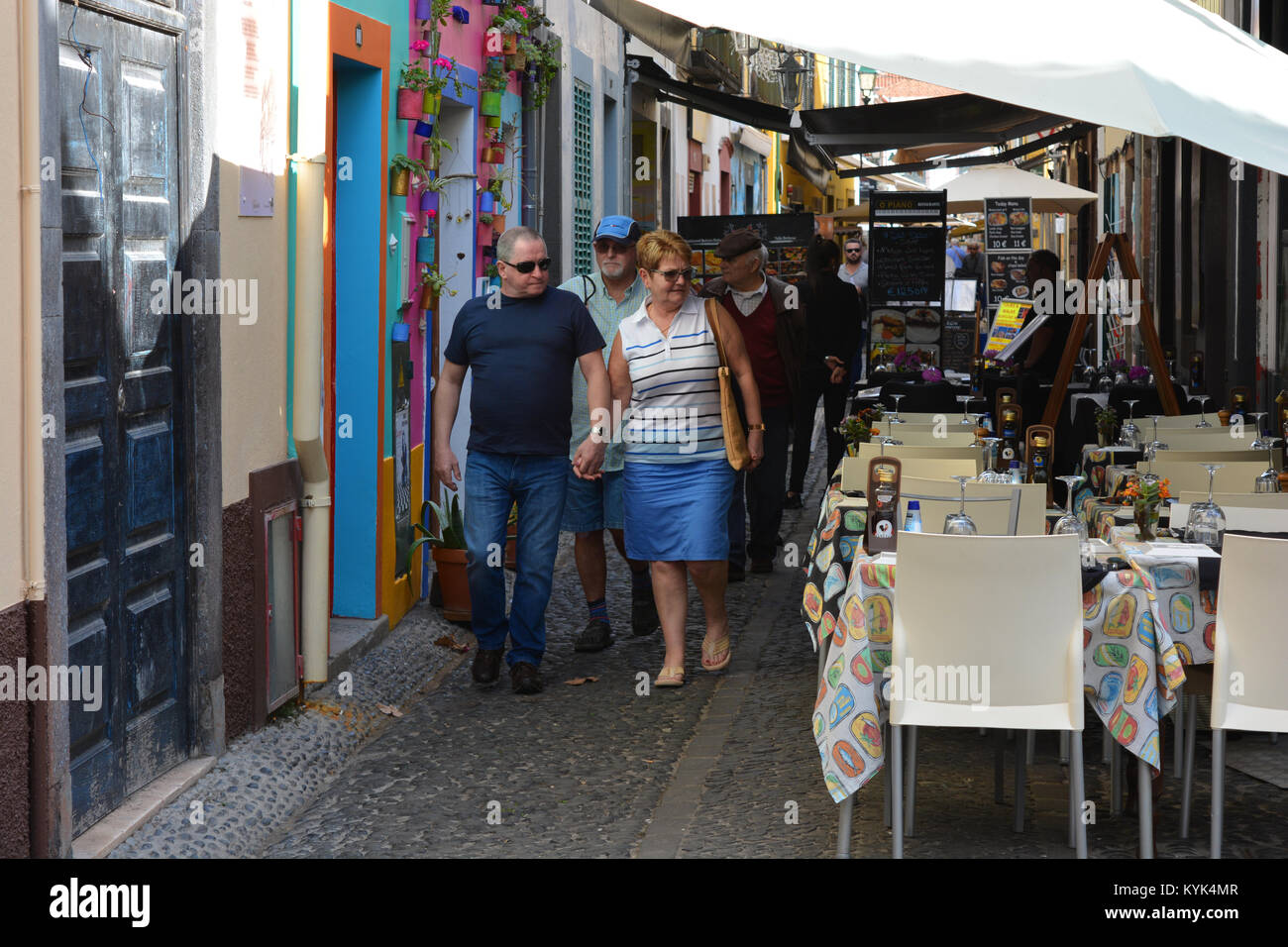 Painted doors in Rua de Santa Maria, a public art space to revitalise an old, neglected street in the Old Town of Funchal, Madeira, Portugal Stock Photo