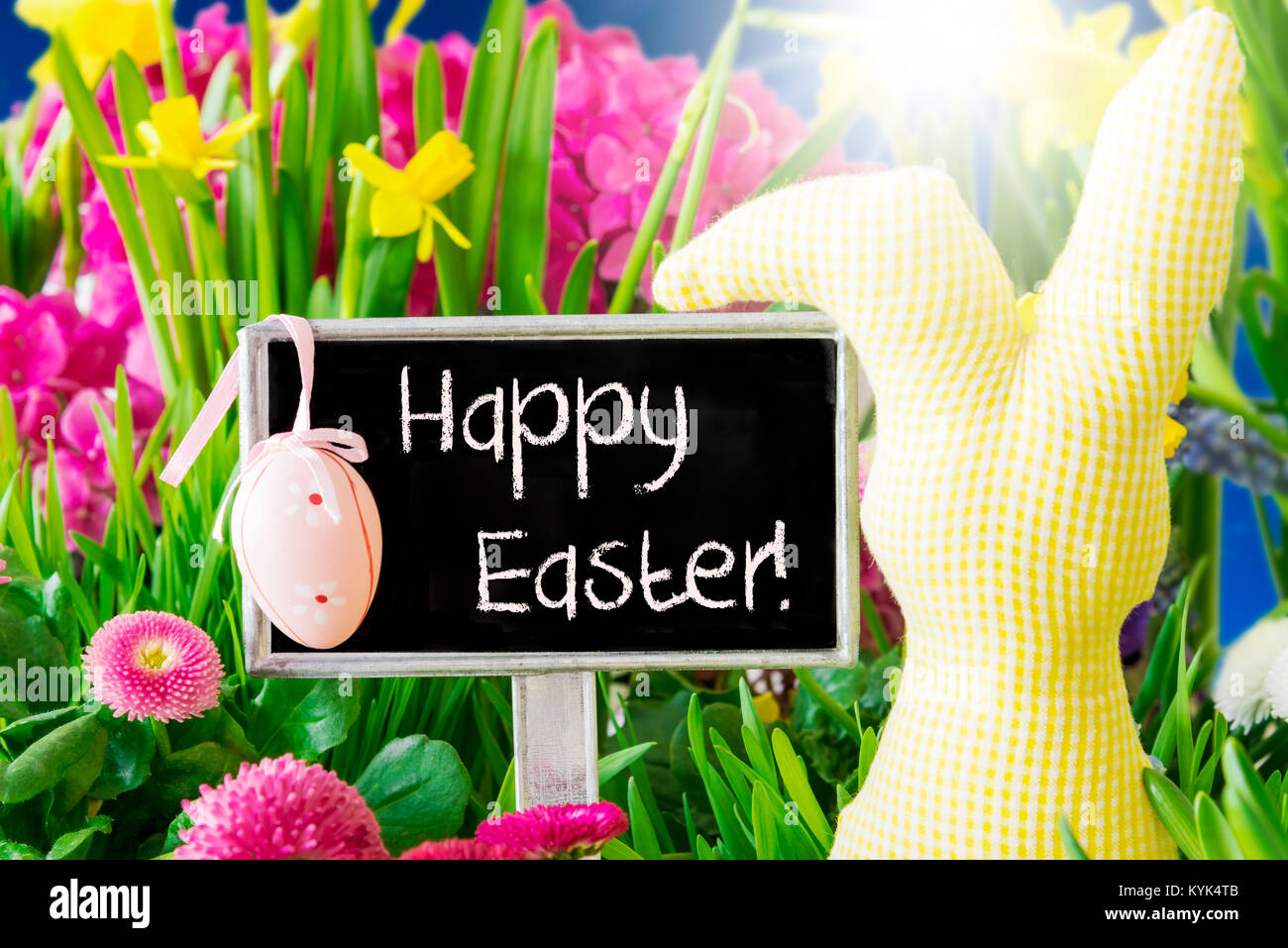 Spring Flowers, Text Happy Easter Stock Photo - Alamy