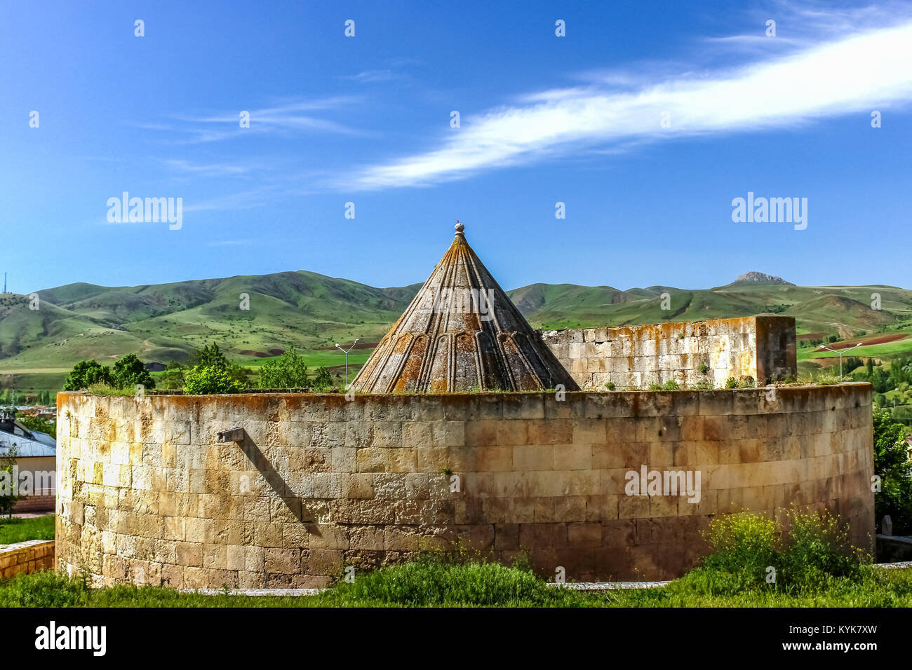 Exterior view of Tomb of Melike Mama Hatun,a female ruler of the Saltukid dynasty,Tercan,Erzincan,Turkey.18 May 2014 Stock Photo