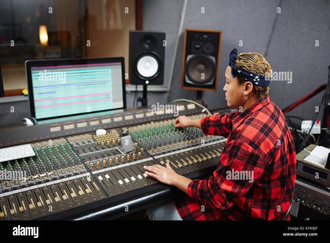 Work in audio studio Stock Photo Alamy