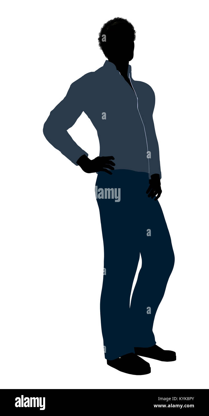 African American casually dressed silhouette on a white background ...