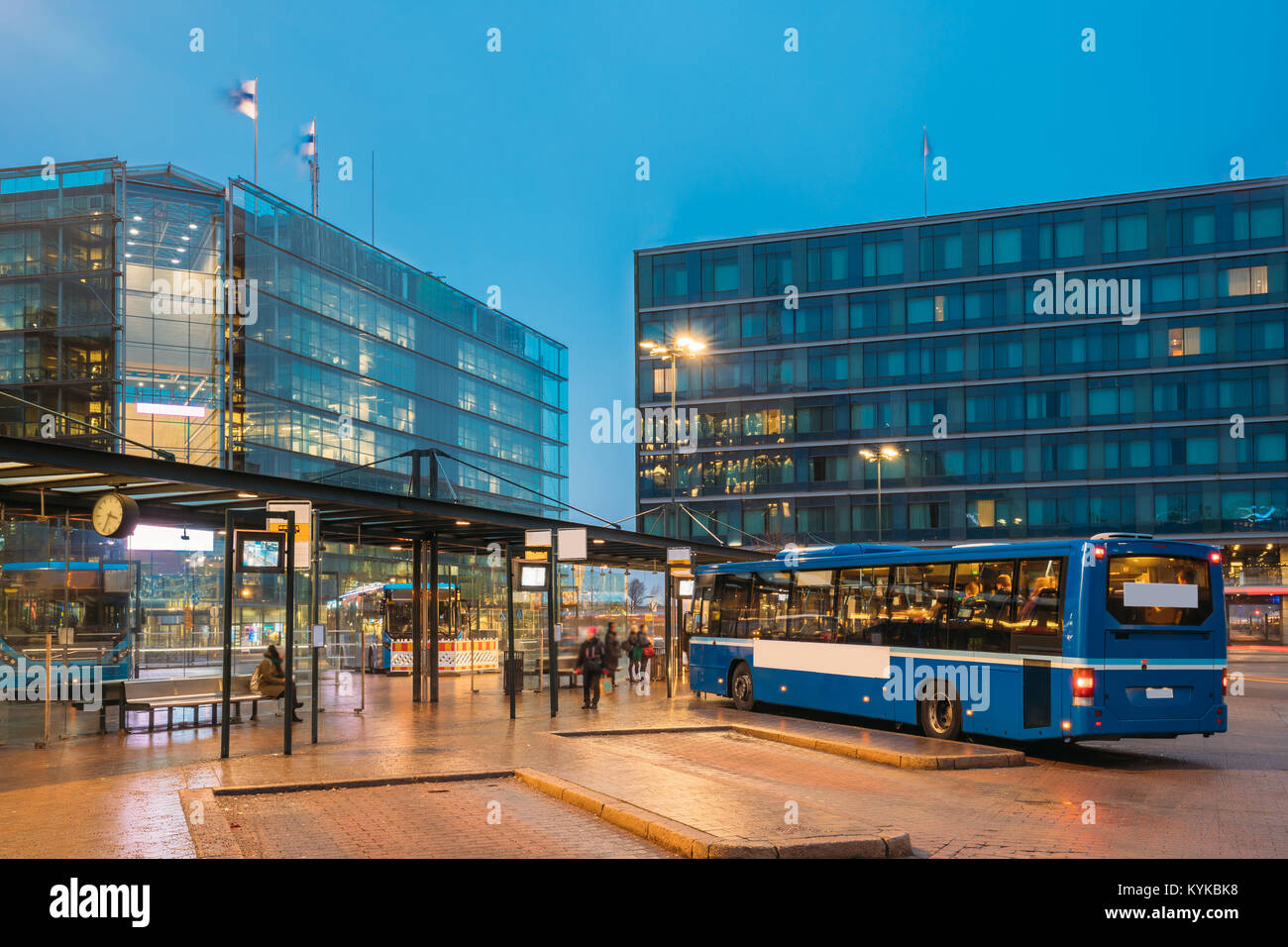 Helsinki, Finland. Bus Is At Stop On Helsinki Railway Square. Square Serves  As Helsinki Secondary Bus Station And Main Kamppi Center Bus Station Stock  Photo - Alamy