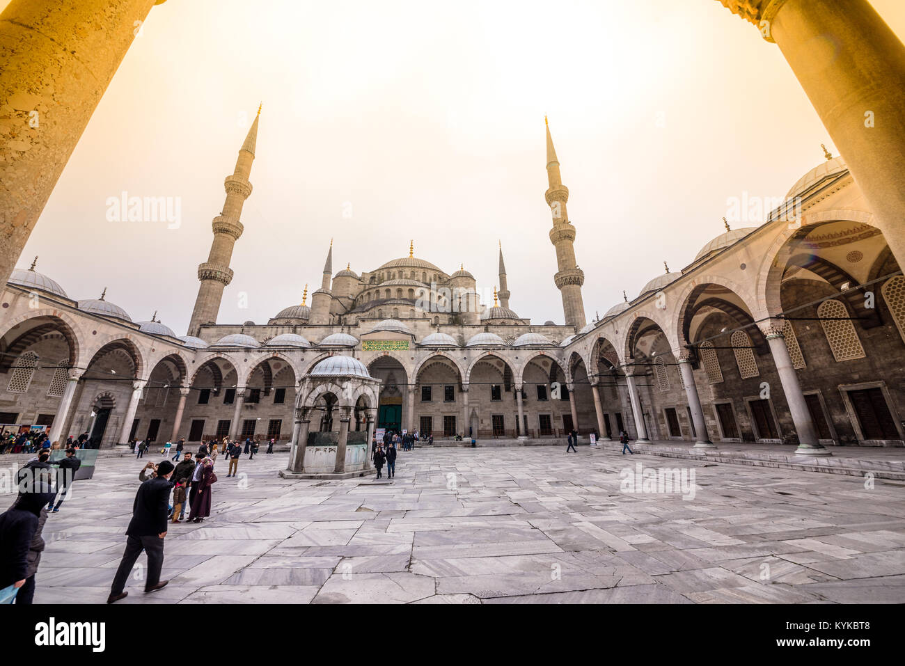 Unidentified people walking at blue Mosque also called Sultan Ahmed ...