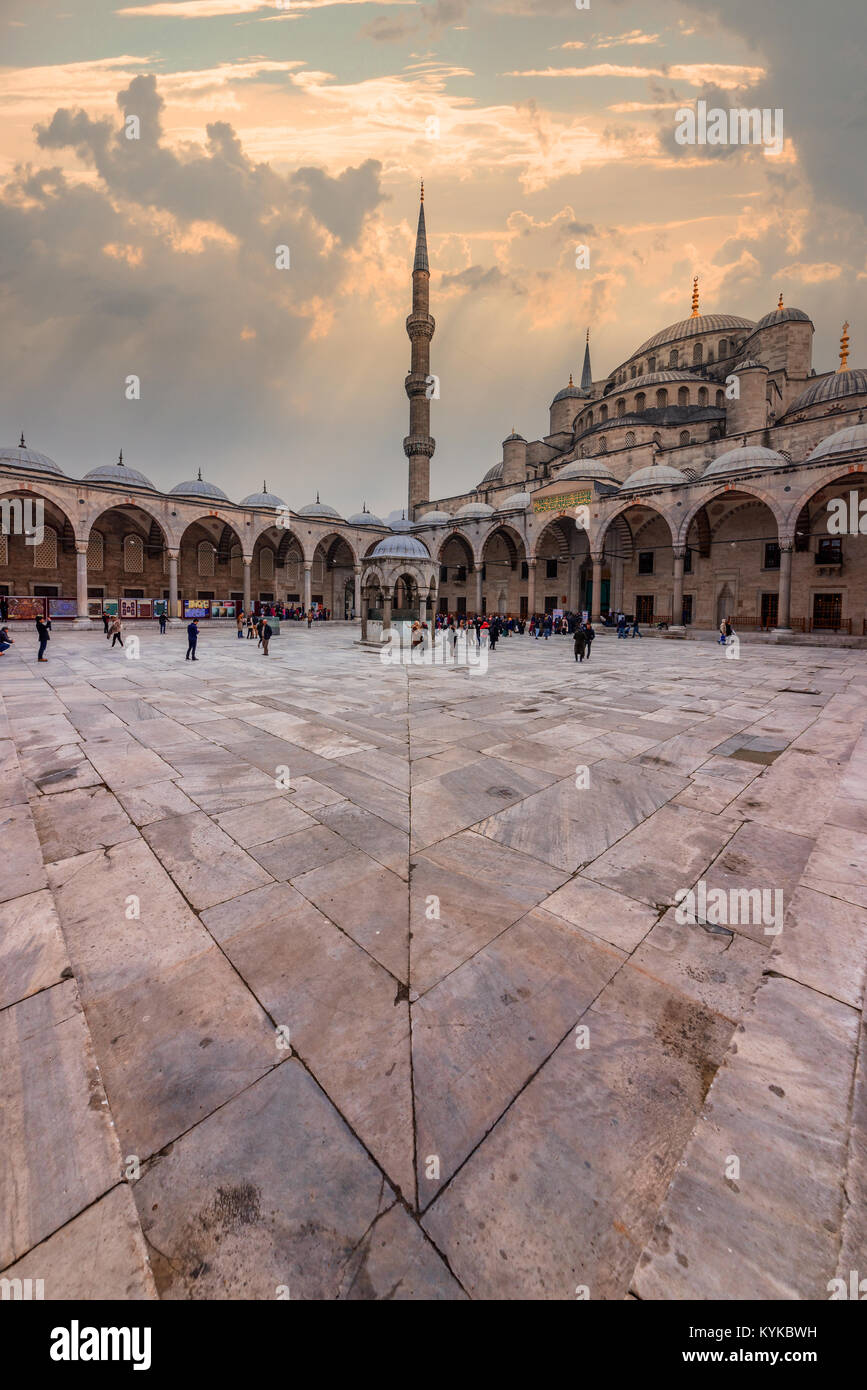 Unidentified people walking at blue Mosque also called Sultan Ahmed ...