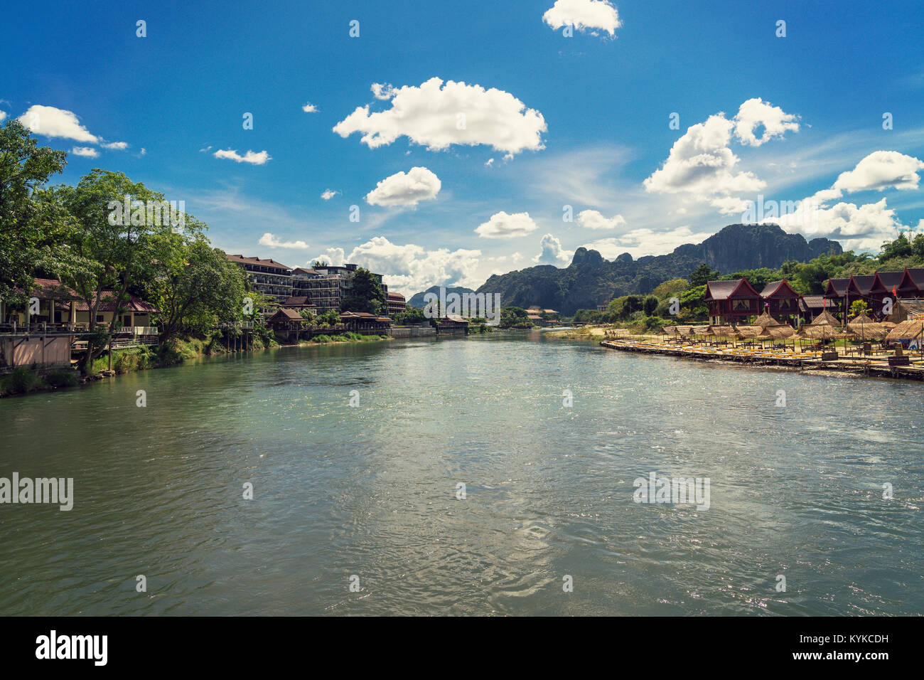View for Landscape at Nam song in Vang vieng, Laos. Stock Photo