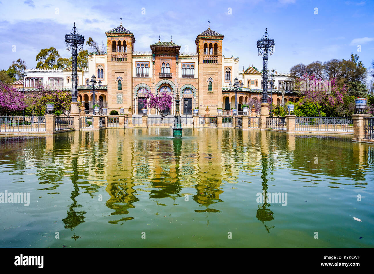 Reflection in Plaza de America in the Andalusian capital, Sevilla in Spain Stock Photo