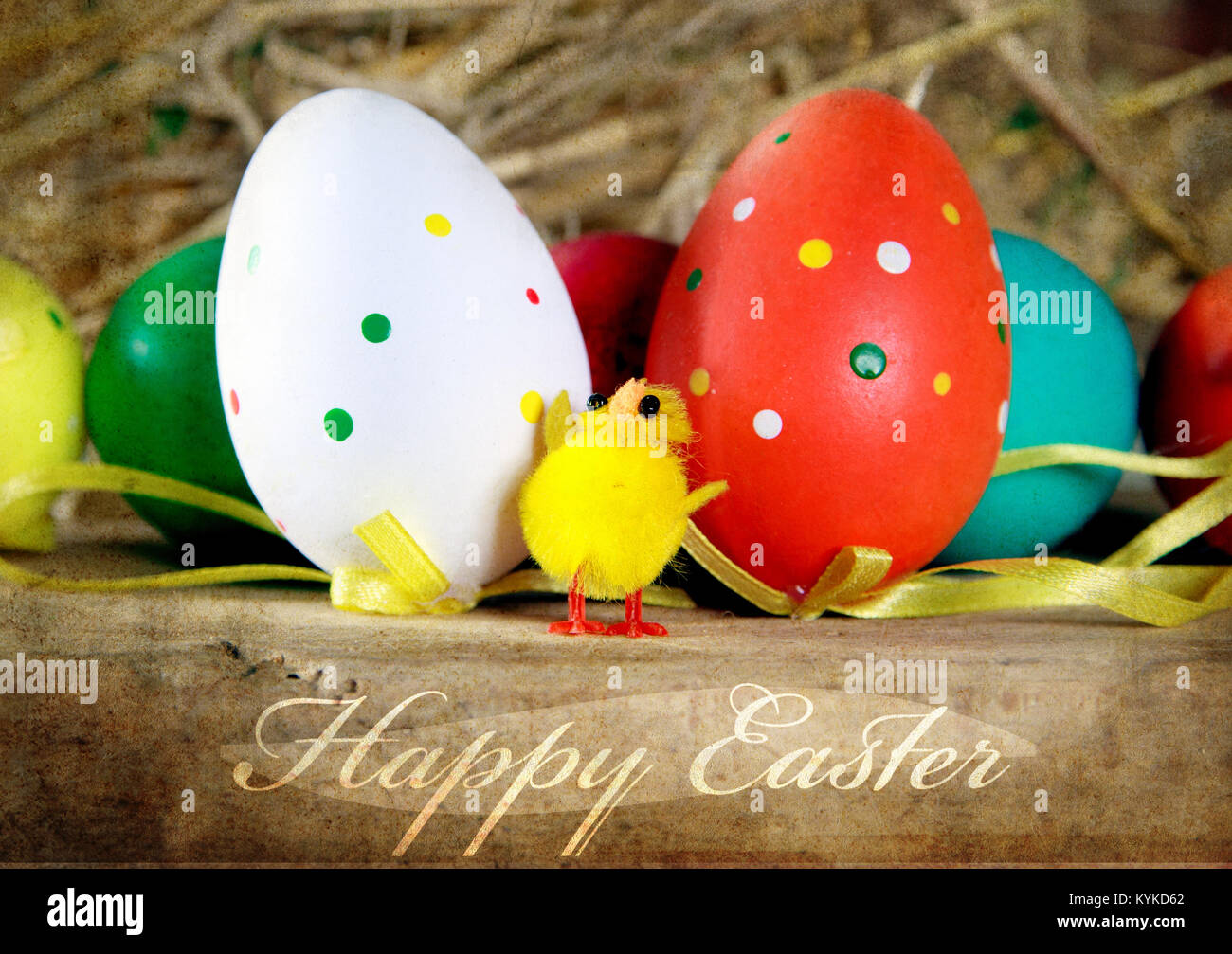 happy easter vintage background with text Stock Photo