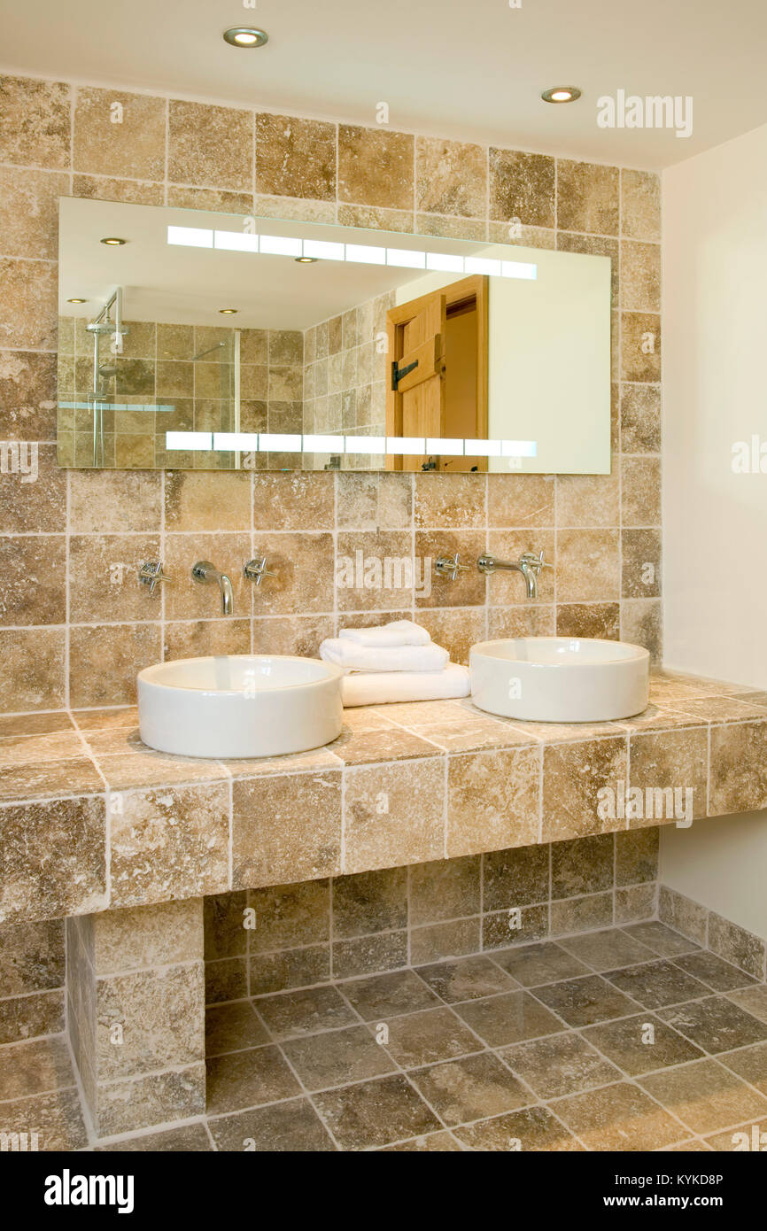 Contemporay his and hers wash basins in an upmarket bathroom Stock Photo