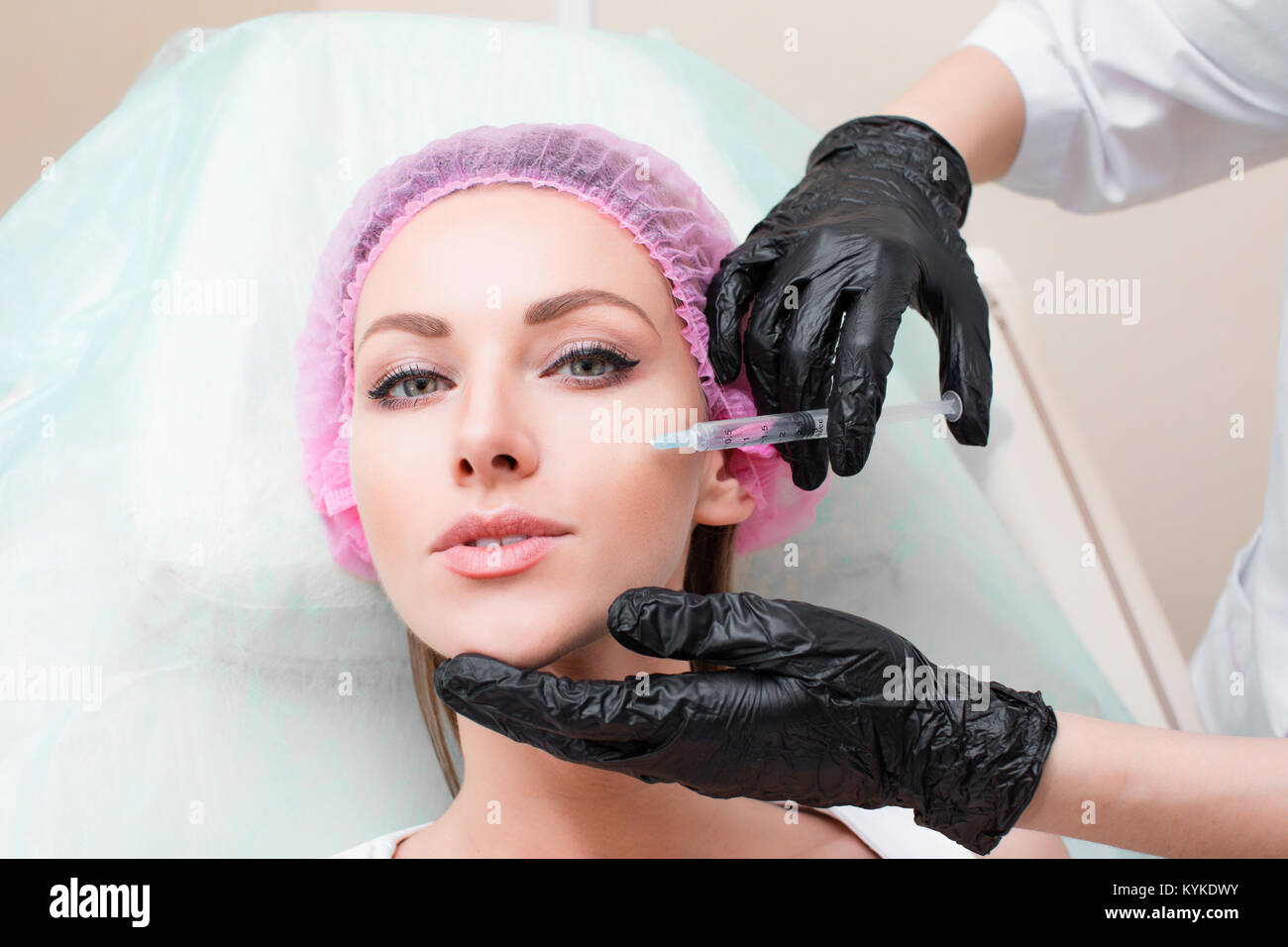 Cosmetic Treatment. Closeup Beautician Hands Doing Facial Skin Lifting ...