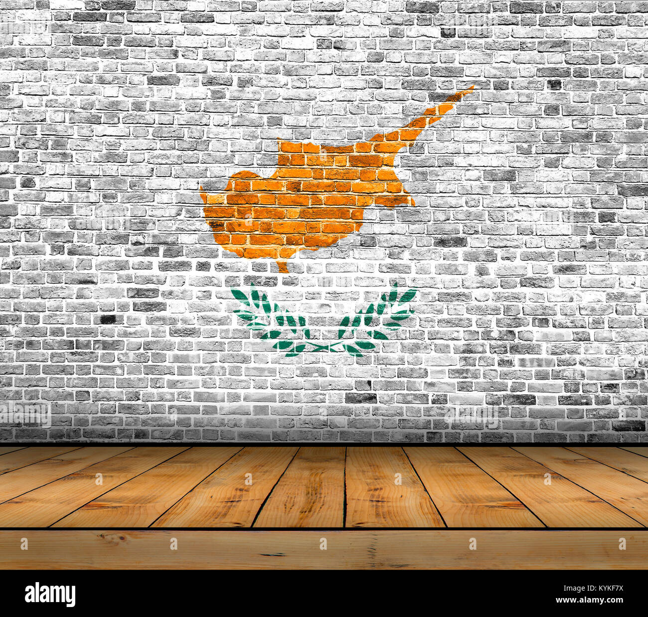 Cyprus flag painted on brick wall with wooden floor Stock Photo - Alamy