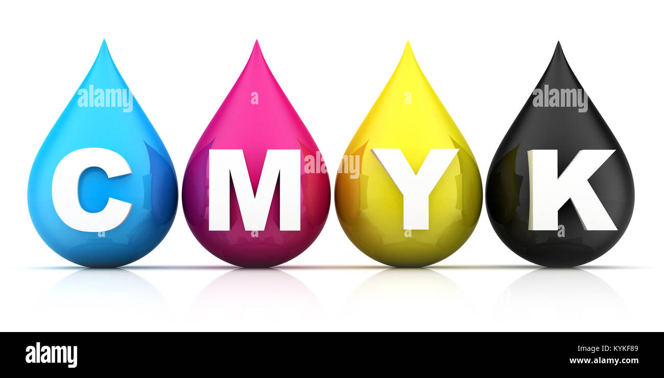 Four drop of Paint CMYK on white background. 3d illustration Stock ...