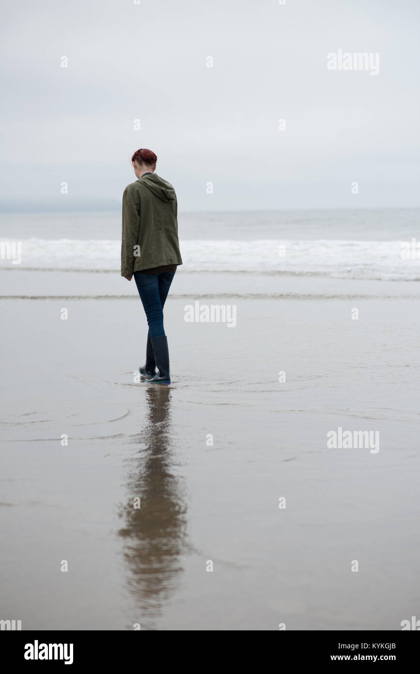 Emotional Girl On The Beach Stock Photo