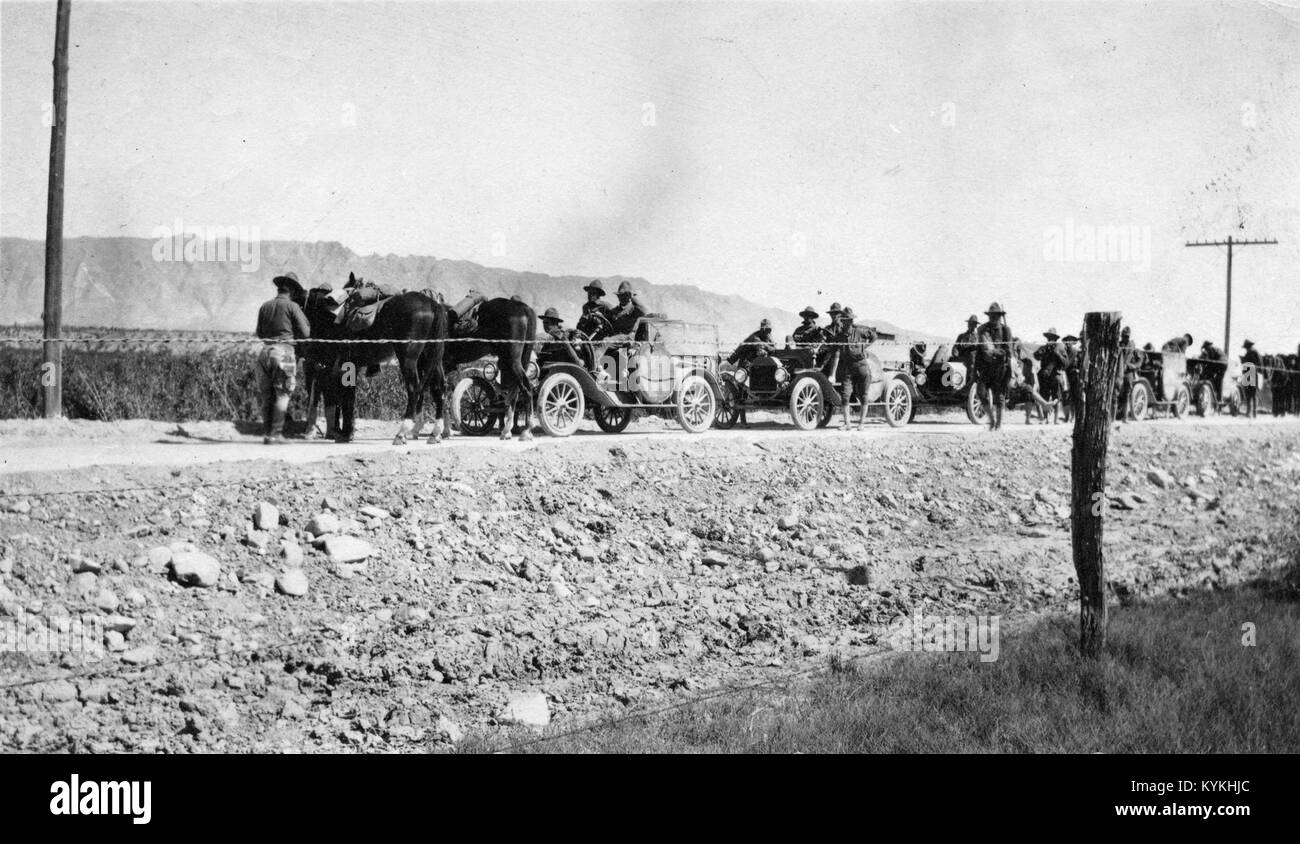 Vintage black and white image of US mounted cavalry pulling field gun ...