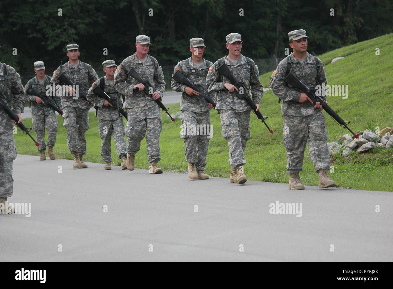 US military National Guard training and assisting in the field Stock