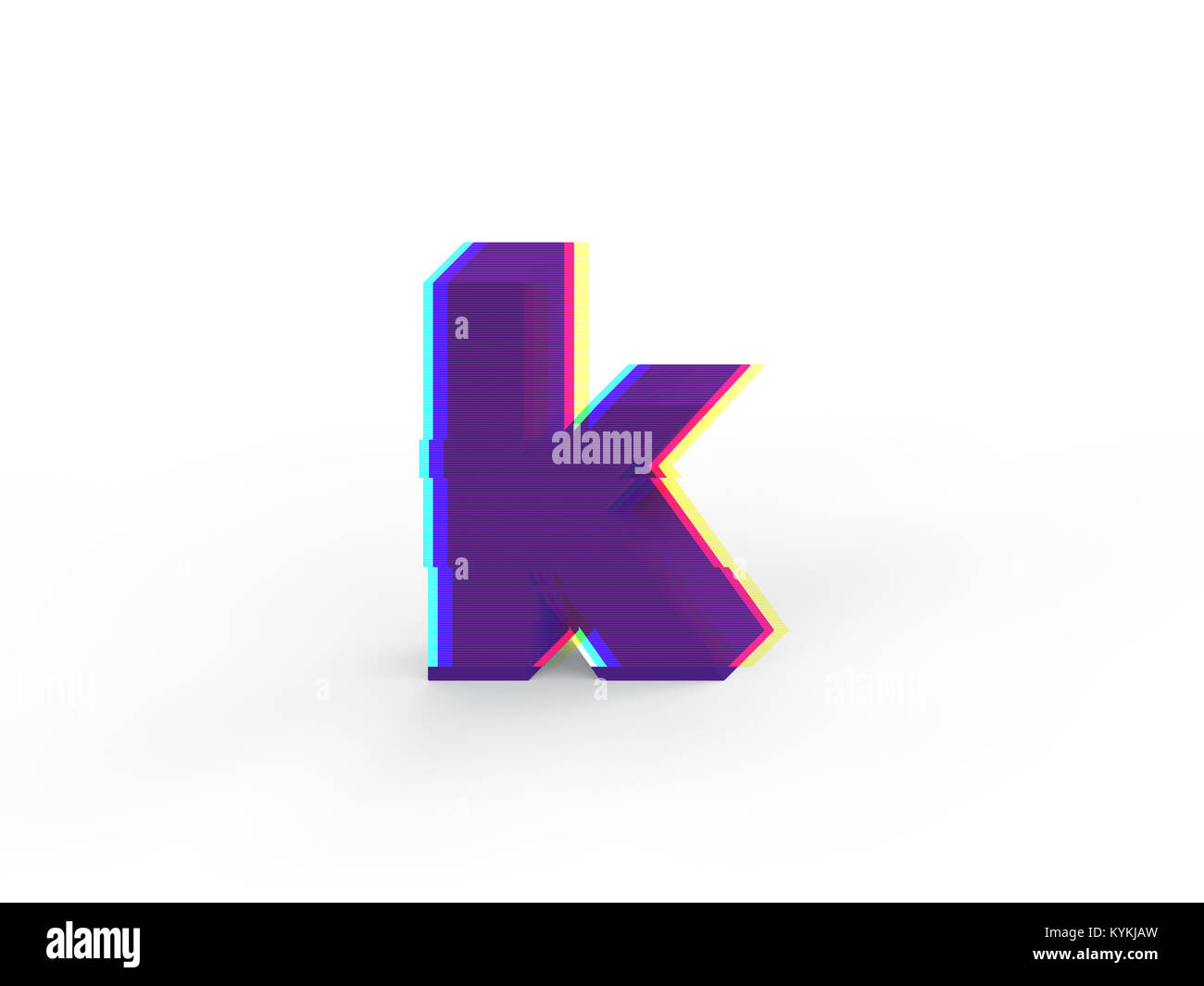3D realistic glitch lowercase letter k with soft shadow isolated on white background - Path selection on file. Stock Photo