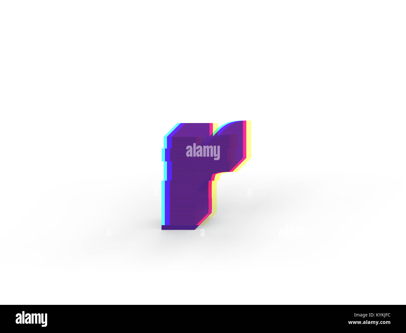 3D realistic glitch lowercase letter r with soft shadow isolated on white background - Path selection on file. Stock Photo