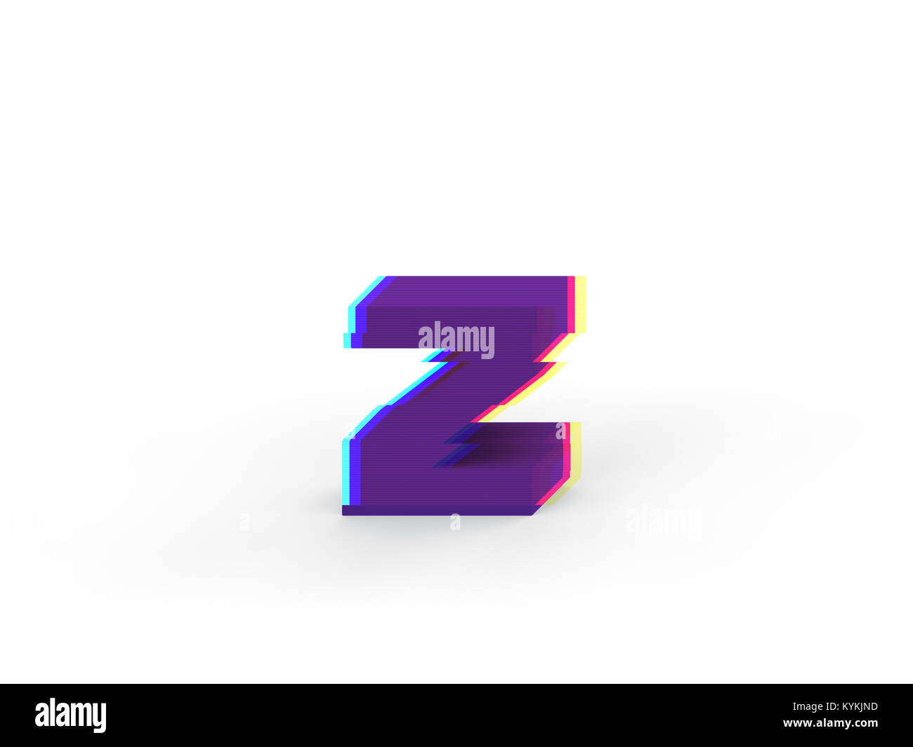 3D realistic glitch lowercase letter z with soft shadow isolated on ...