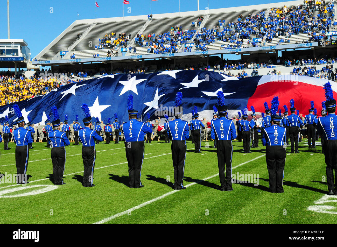 The University of Kentucky Marching Band marches on the field at
