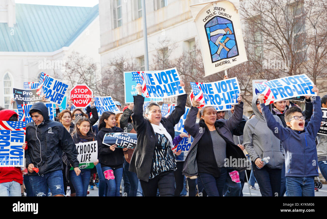 Raleigh, North Carolina. 13th Jan, 2018. Pro-life rally and demonstration in downtown Raleigh. Stock Photo