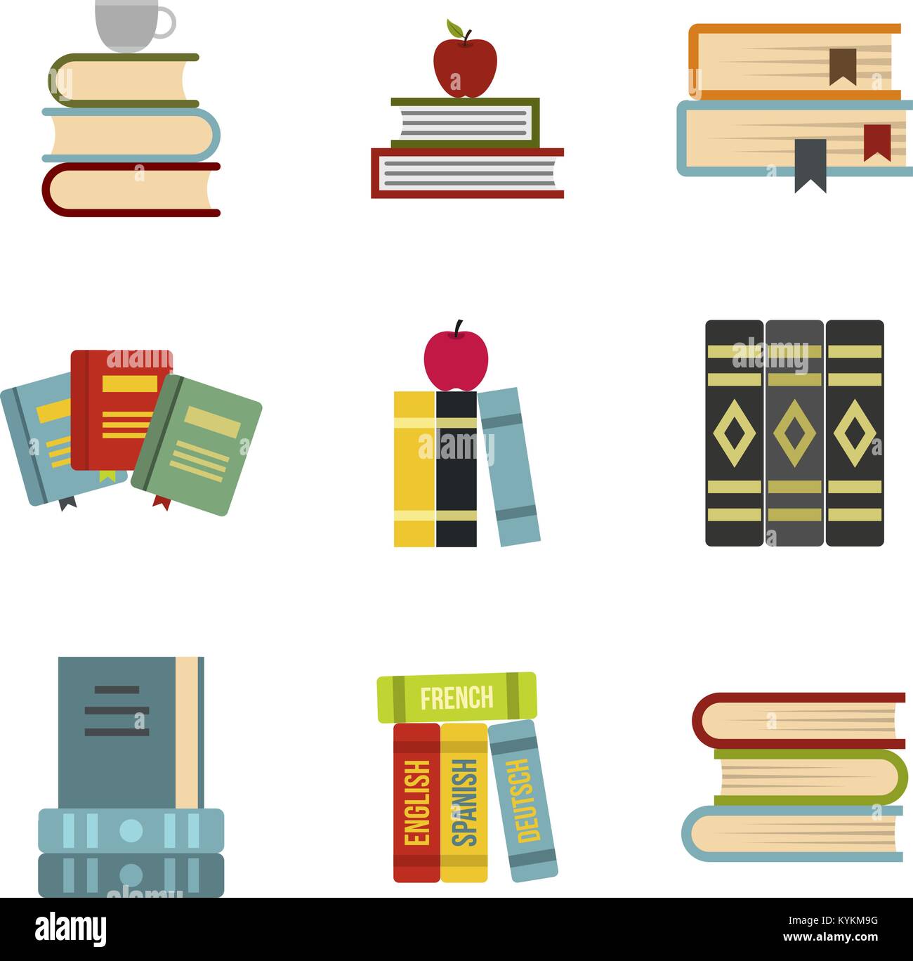 Kit of books icon set, flat style Stock Vector Image & Art - Alamy