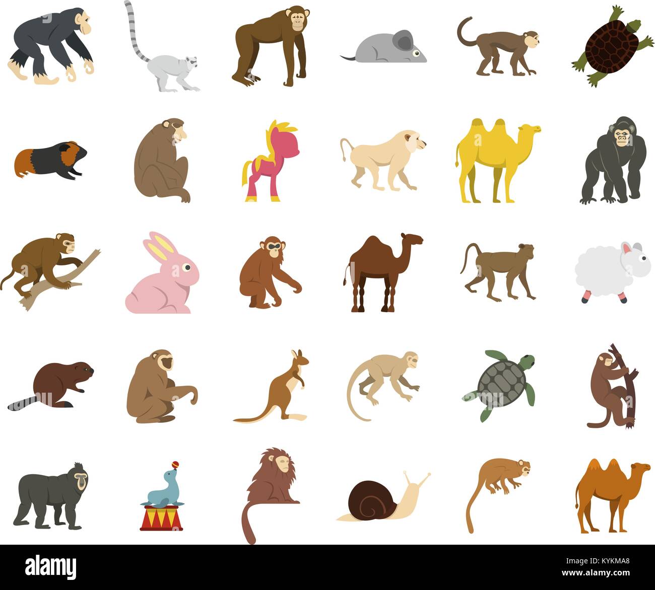 Animals icon set, flat style Stock Vector