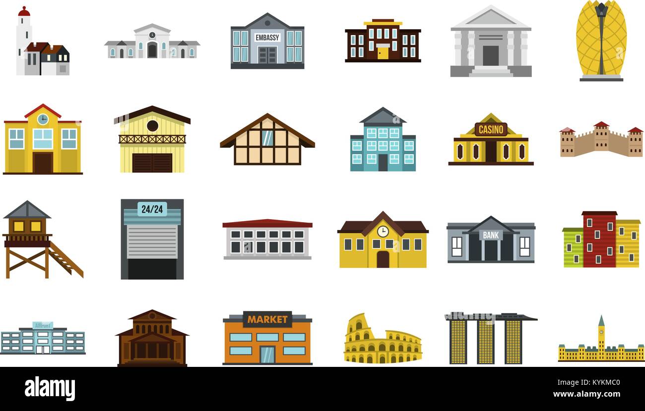 Buildings icon set, flat style Stock Vector Image & Art - Alamy