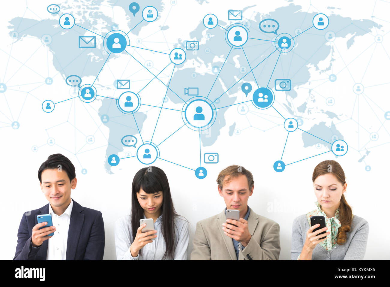 Social network concept. Group of people using smart phone. Stock Photo