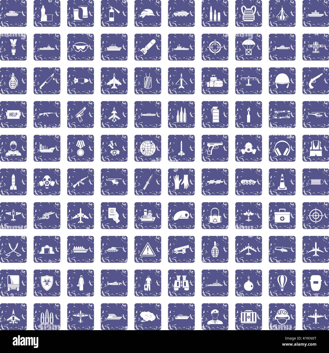 100 military resources icons set grunge sapphire Stock Vector Image ...