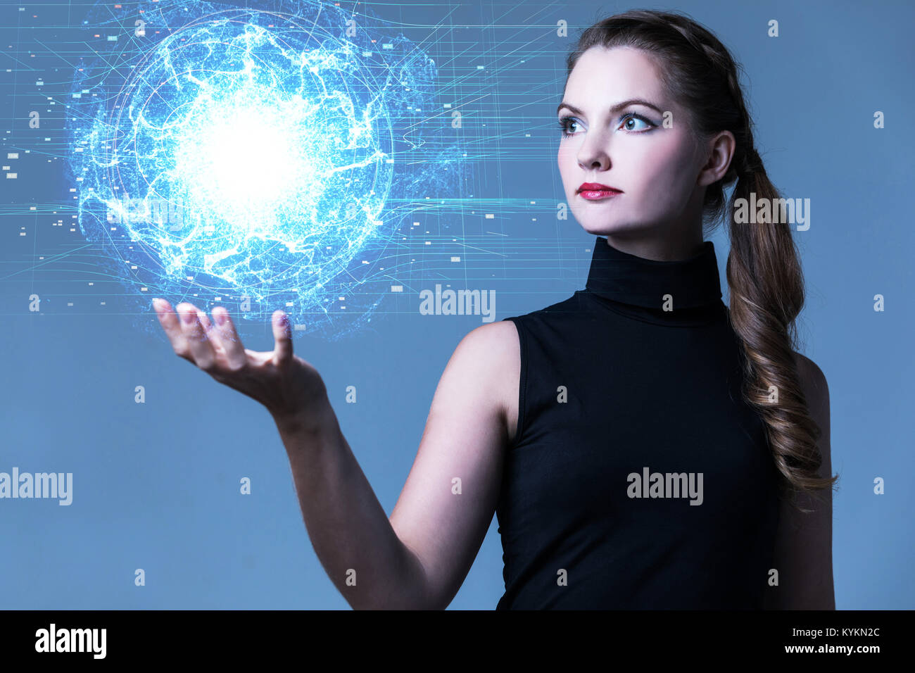 Young woman and force field Stock Photo Alamy