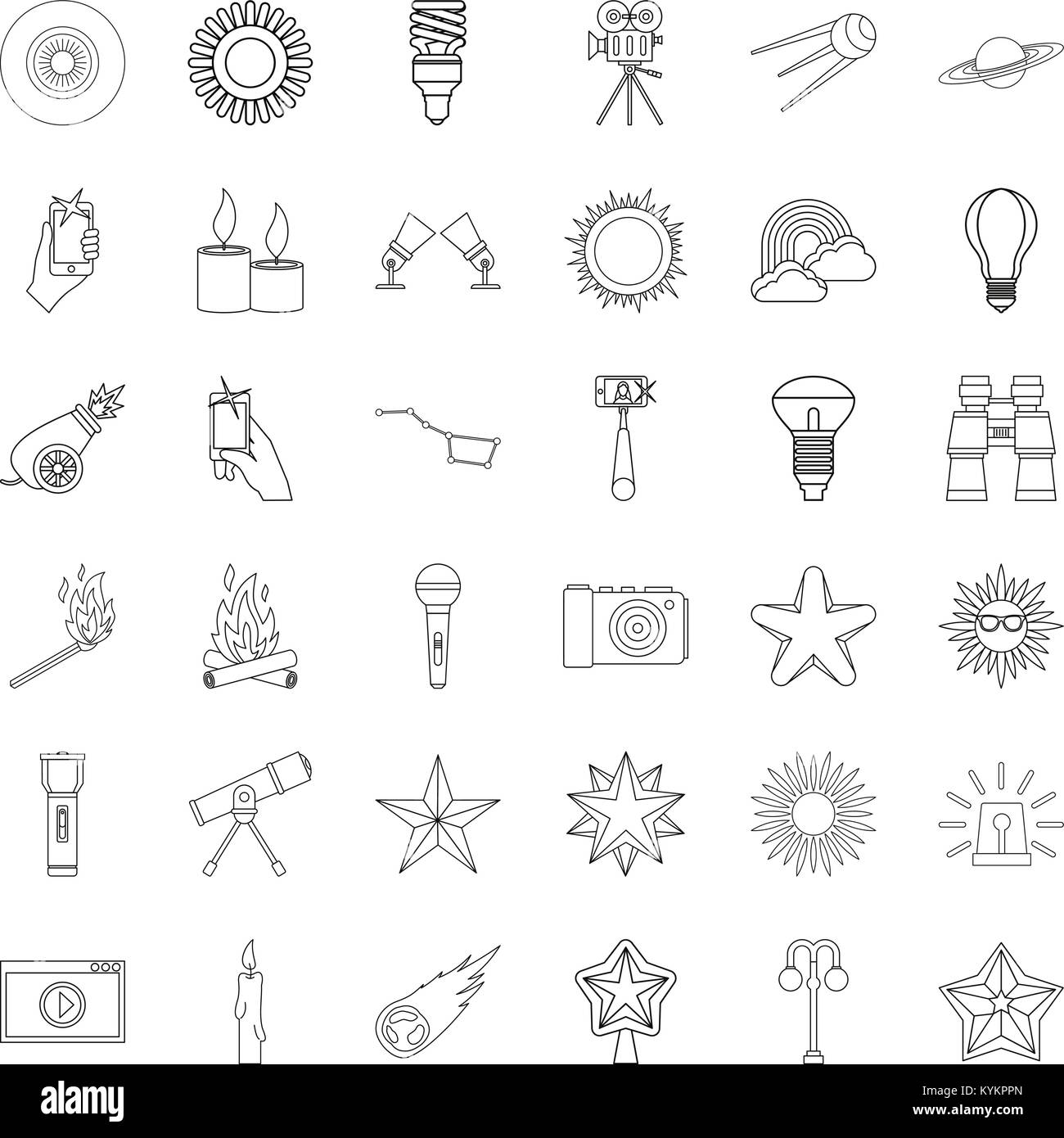 Light icons set, outline style Stock Vector