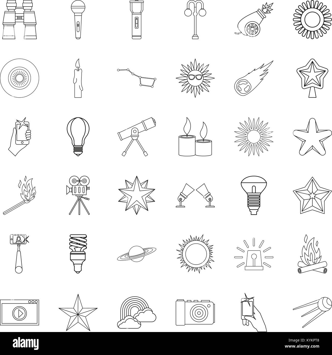 Lantern icons set, outline style Stock Vector