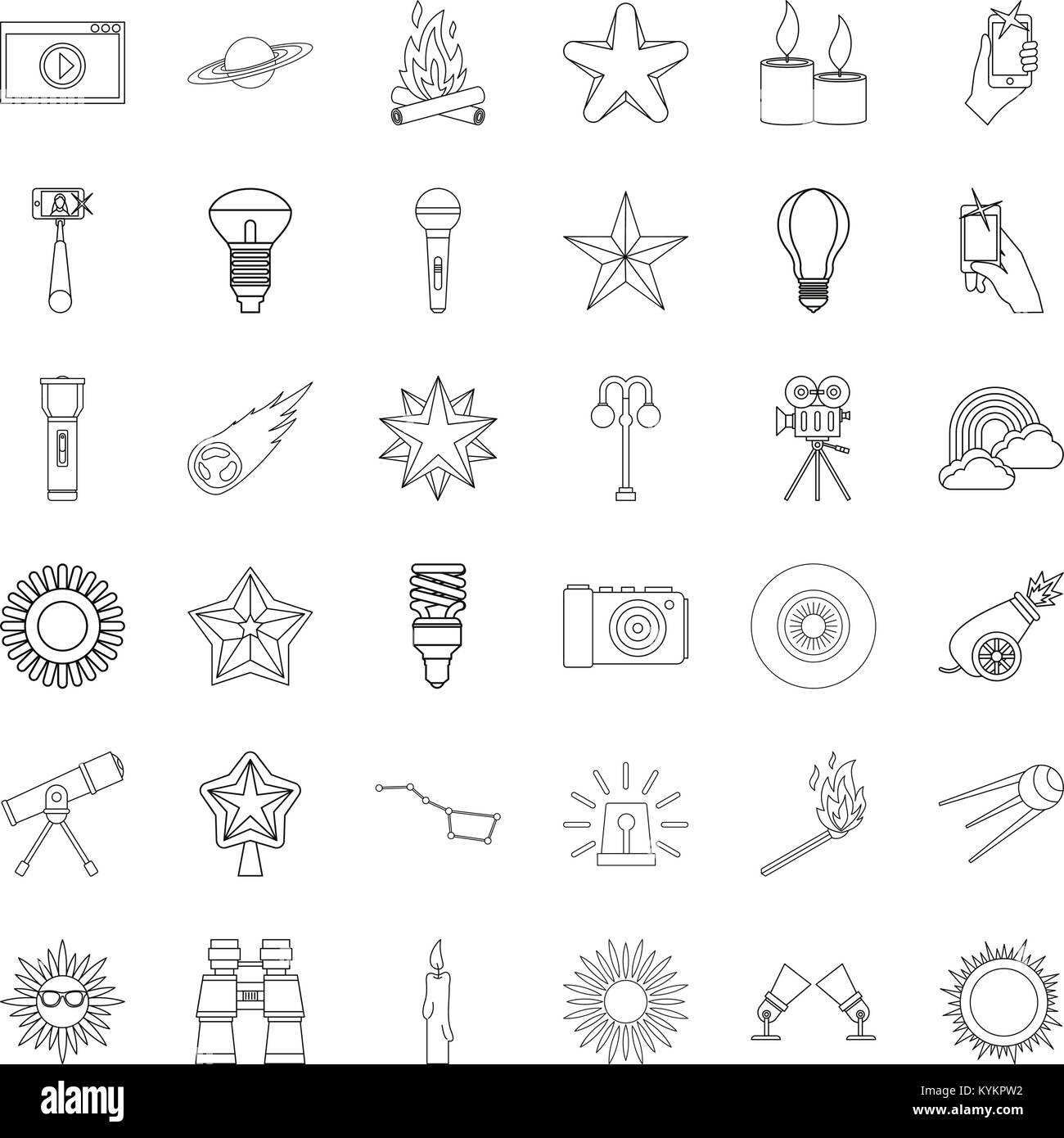 Spotlight icons set, outline style Stock Vector