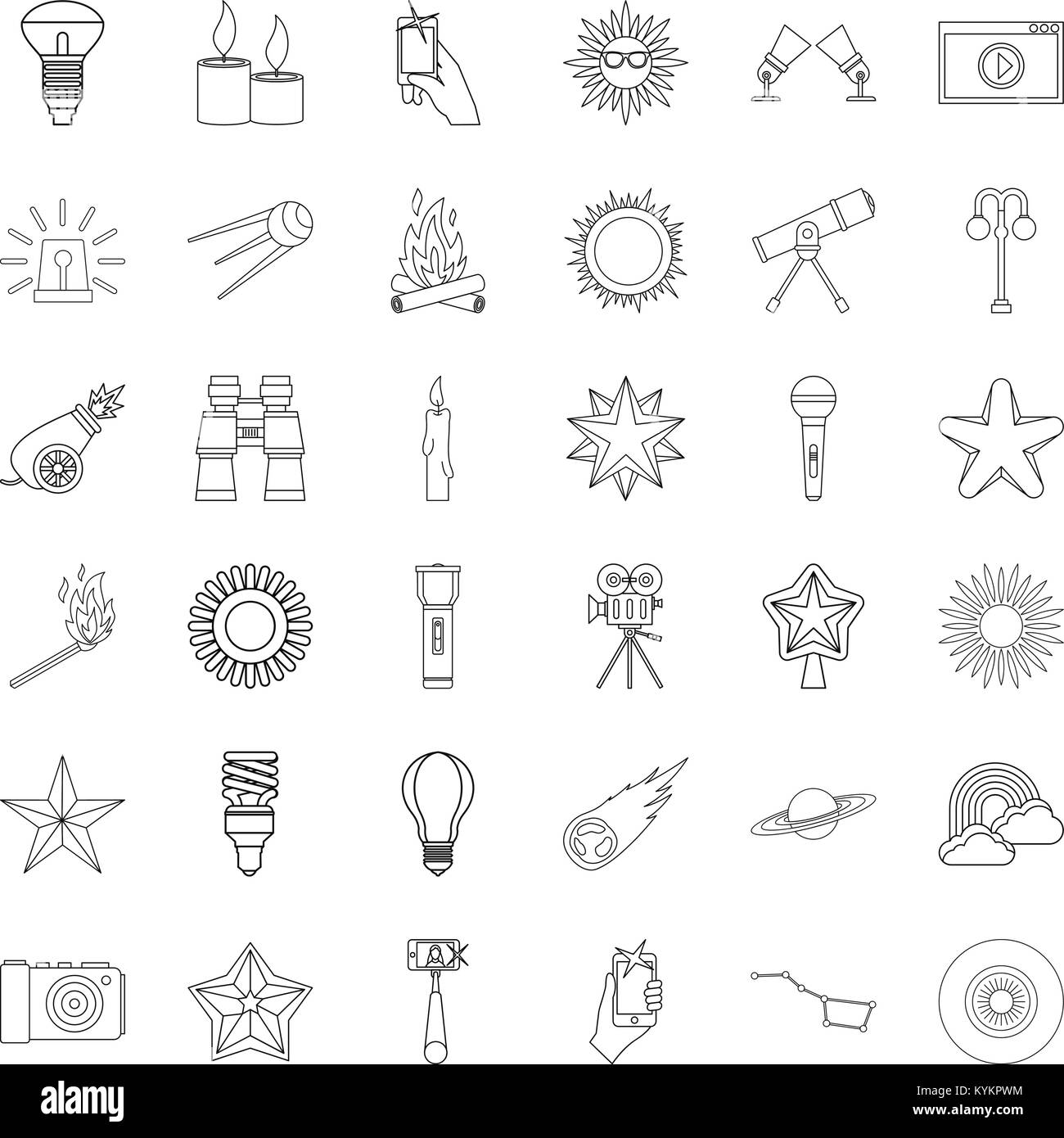 Star icons set, outline style Stock Vector